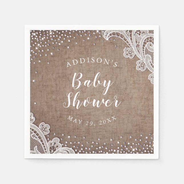 Burlap Snöre silver glitter rustik babydusch Pappersservett (Framsidan)