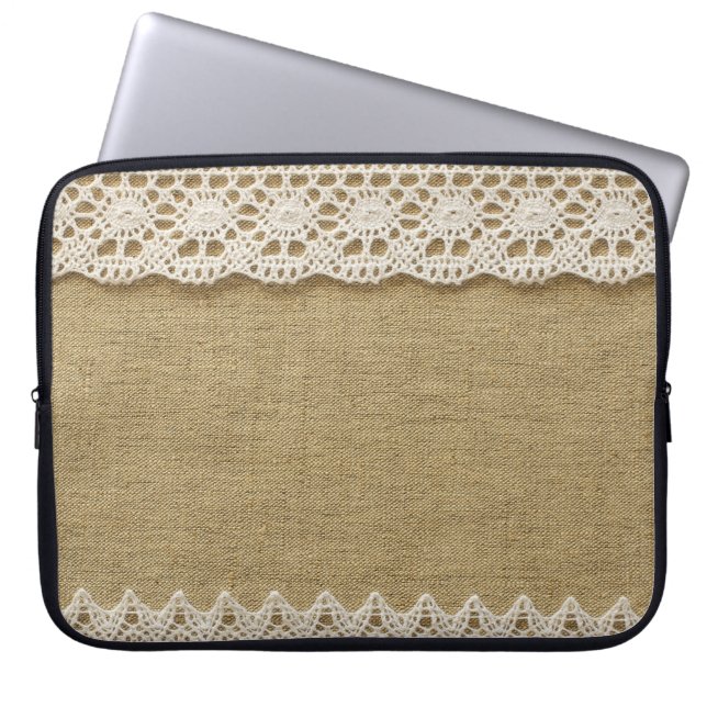 Burlap, snöre väv struktur. laptop fodral (Framsidan)