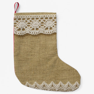 Burlap, snöre väv struktur. liten julstrumpa