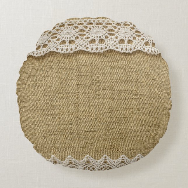 Burlap, snöre väv struktur. rund kudde (Framsidan)