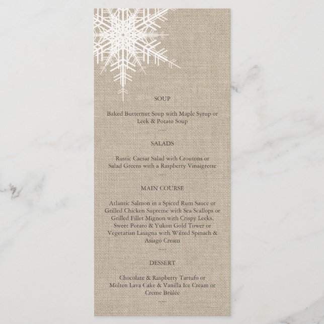 Burlap Snowflake Menu Meny (Framsida)