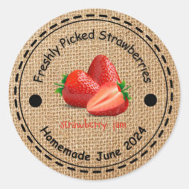 Burlap Strawberry Sylt Sticker Runt Klistermärke