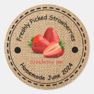 Burlap Strawberry Sylt Sticker Runt Klistermärke