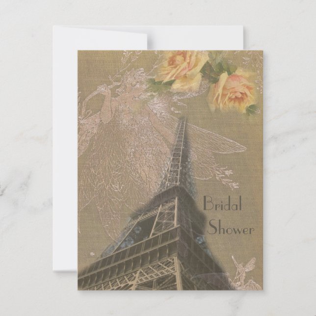 Burlap Titta på Eiffel Torn och Älvor, Möhippa Inbjudningar (Framsida)