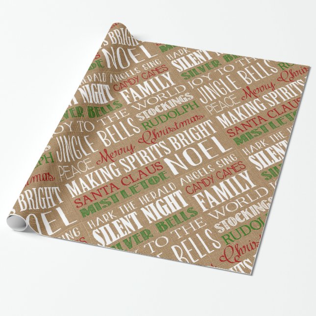 Burlap Typography Rustic Jul Wrapping Papper Presentpapper (Utrullad)