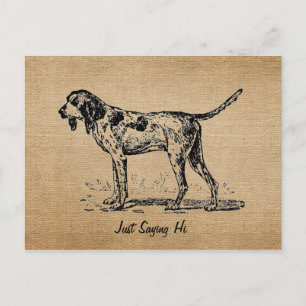 Burlap Vintage Hej Bird Hund Hunting Vykort
