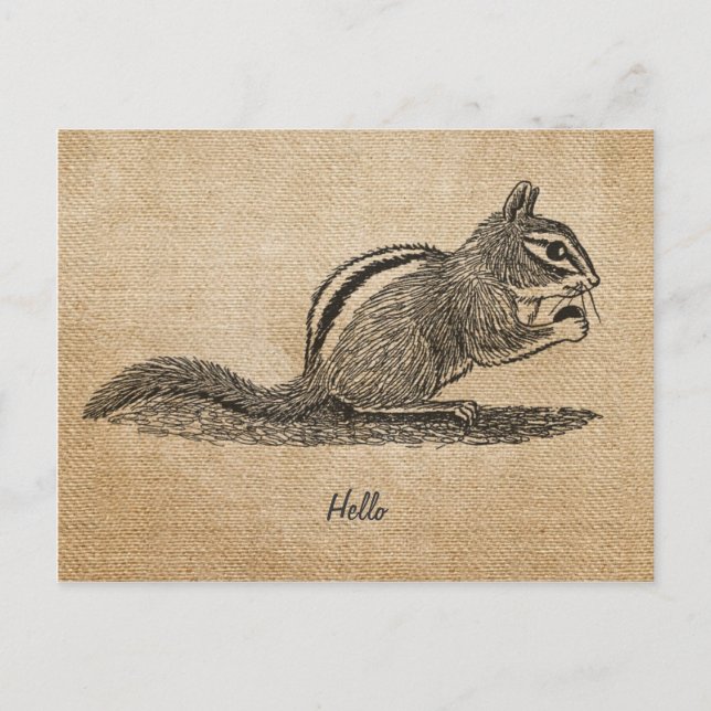 Burlap Vintage hej Chipmunk-vykort Vykort (Framsida)