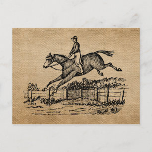 Burlap Vintage Horse Jumping Vykort