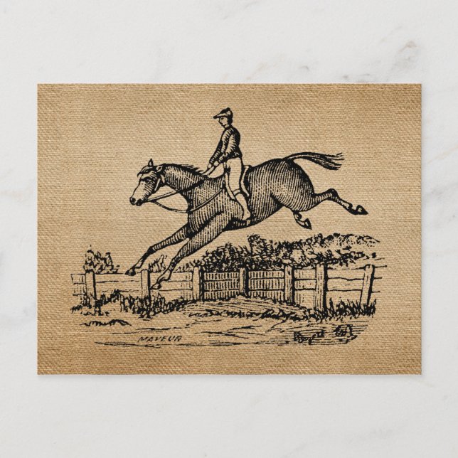 Burlap Vintage Horse Jumping Vykort (Framsida)