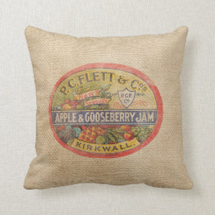 Burlap Vintage Krusbärsylt Reklam Kudde