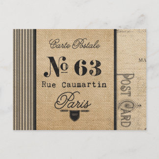 Burlap Vintage Postage Fransk Land Vykort