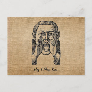 Burlap Vintage Screaming Man jag saknar ditt vykor Vykort