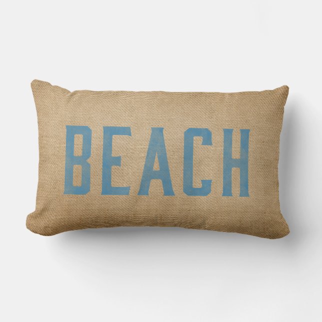 Burlap Vintage Strand Lev Liv Surf Blå Lumbarkudde (Framsida)