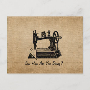 Burlap Vintage Symaskin Vykort