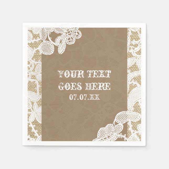 Burlap & White Blommigt Snöre Elegant Rustic Bröll Pappersservett (Framsidan)
