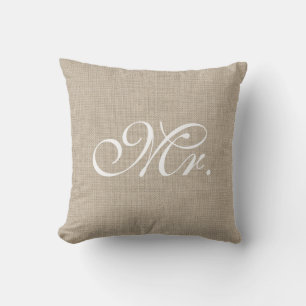 Burlap & White Pillow Kudde