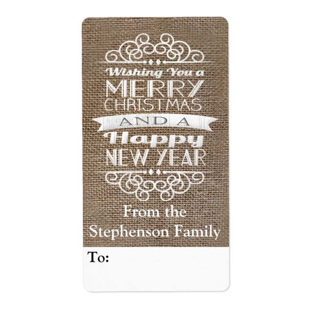 Burlap Wishing You God jul Gift Märkre Fraktsedel (Framsidan)