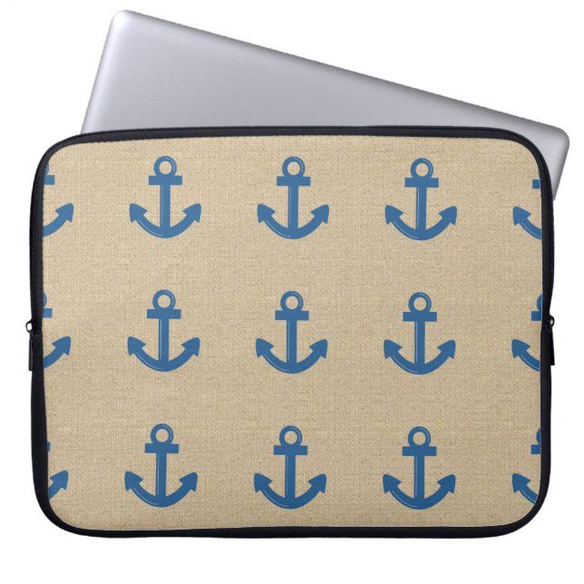Burlapblått ankrar laptop sleeve (Framsidan)
