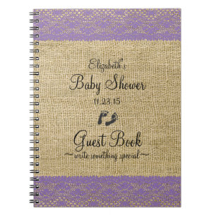 Burlaplilasnöre avbildar baby showergästboken anteckningsbok