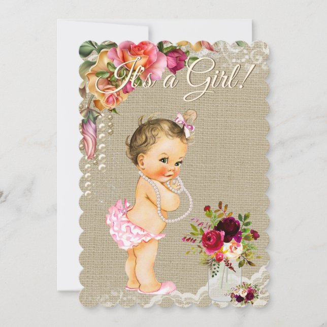 Burlapslöjdnät Murade Glasburkar Baby Shower Inbju Inbjudningar (Framsida)