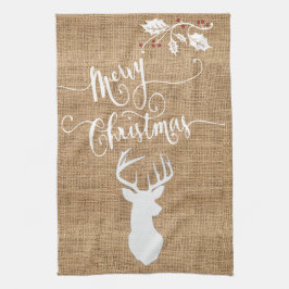 Burlapstrukturgod jul med hjort kökshandduk