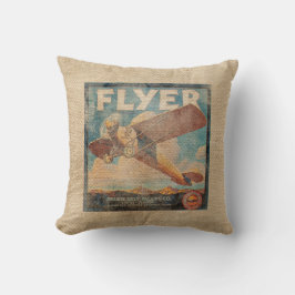 Burlapvintageflygplan Kudde