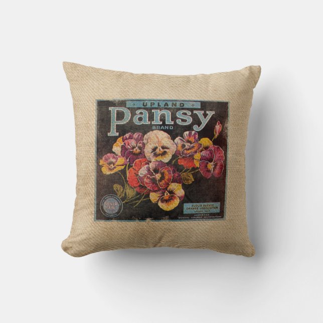 BurlapvintagePansey blommor Kudde (Framsida)