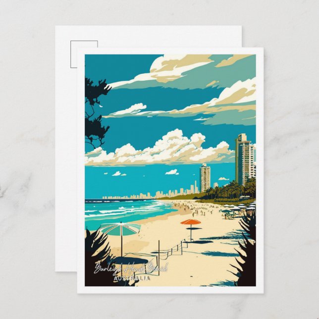 Burleigh-chefer Beach Australia Travel Illustratio Vykort (Fram/baksida)