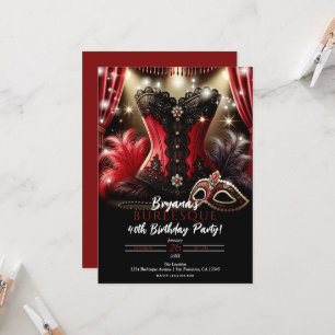 Burlesque-fjädrar & bysthållare Glam-födelsedagsfe Inbjudningar