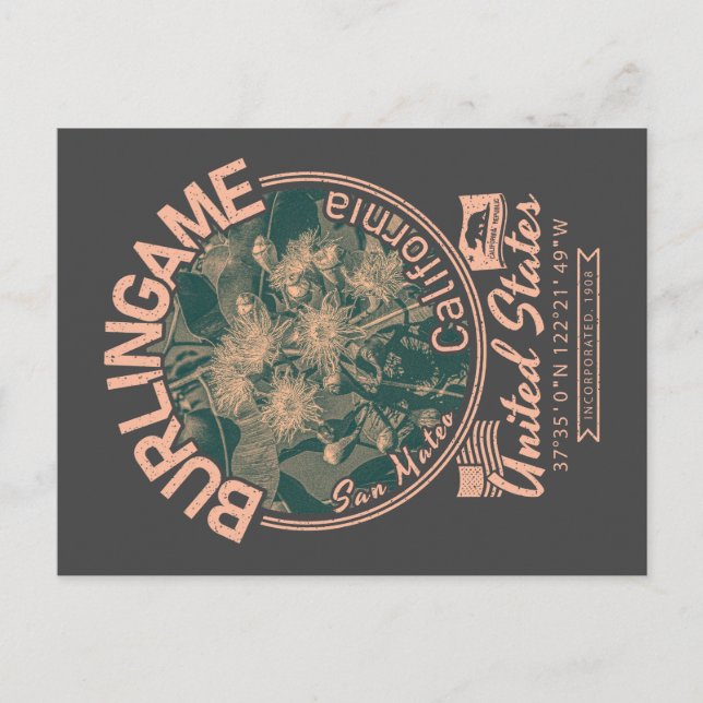 BURLINGAME CITY CALIFORNIA - EUCALYPTUS TRÄD VYKORT (Framsida)