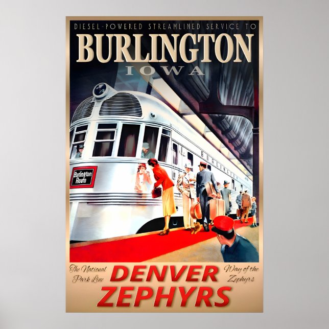 Burlington Iowa Denver Zephyrs Burlington Route Poster (Framsidan)