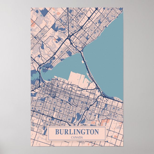 Burlington Kanada Blåsiga Stadskarta Resa Poster (Framsidan)