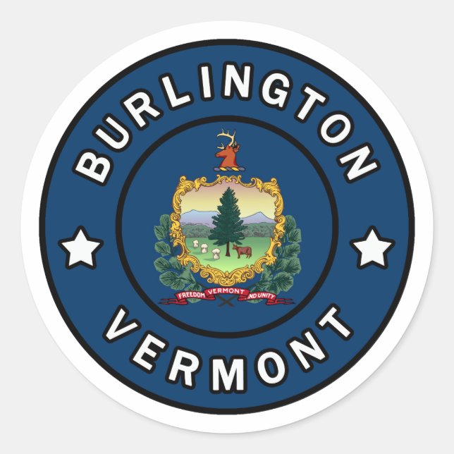 Burlington Vermont Runt Klistermärke (Framsida)