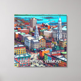 Burlington, Vermont Tecknad Bok Stil Art Canvastryck