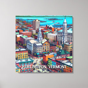 Burlington, Vermont Tecknad Bok Stil Art Canvastryck