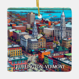 Burlington, Vermont Tecknad Bok Stil Art Julgransprydnad Keramik