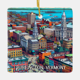 Burlington, Vermont Tecknad Bok Stil Art Julgransprydnad Keramik