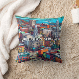 Burlington, Vermont Tecknad Bok Stil Art Kudde