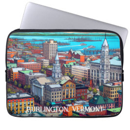 Burlington, Vermont Tecknad Bok Stil Art Laptop Fodral