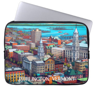 Burlington, Vermont Tecknad Bok Stil Art Laptop Fodral
