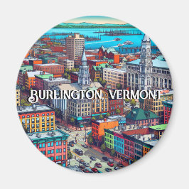 Burlington, Vermont Tecknad Bok Stil Art Magnet