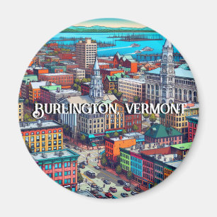 Burlington, Vermont Tecknad Bok Stil Art Magnet