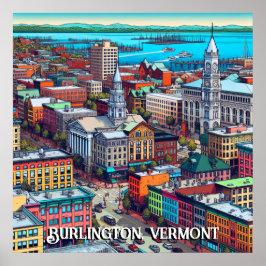 Burlington, Vermont Tecknad Bok Stil Art Poster