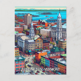 Burlington, Vermont Tecknad Bok Stil Art Vykort
