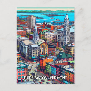 Burlington, Vermont Tecknad Bok Stil Art Vykort
