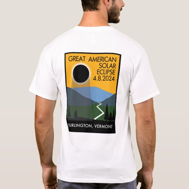 Burlington, VT Eclipse Travel Poster T Shirt (Baksida)