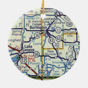 Burlington WI Vintage Karta Julgransprydnad Keramik