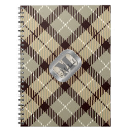 Burlywood Grå Tartan Metallisk Monogram Skript Anteckningsbok