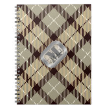 Burlywood Grått Tartan Metallic Monogram Script