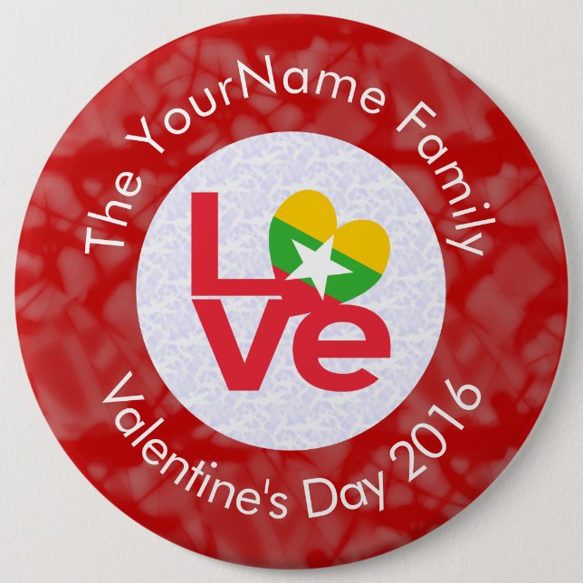 Burma Myanmar Flagga Hjärta KÄRLEK Röd Anpassa Tex Knapp (Framsida)